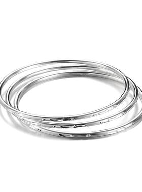 正品光面雕花999手镯纯银 多环闭口极风简镯子女送友饰年轻妈妈手