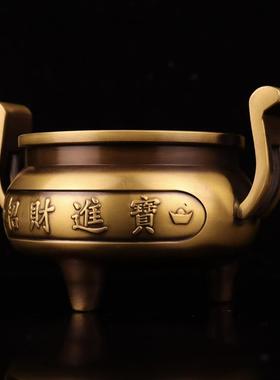 三足高腿官帽耳炉 宫廷古文雕刻香炉双耳金属香炉线香香炉