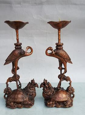 黄铜龟鹤黄铜龙龟黄铜仙鹤烛台家居黄铜器工艺品摆件