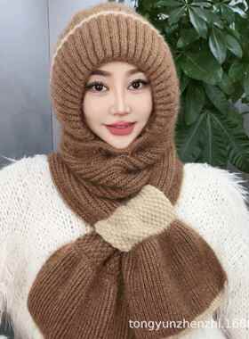 适合妈妈戴的帽子老年人女款帽子秋冬拼色针织风雪帽骑车保暖妈妈