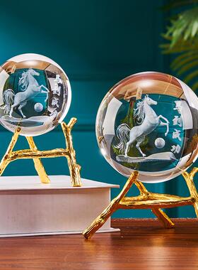 黄色水晶球玻璃球马到成功透明白球摆件办公室装饰摆设饰品工艺品