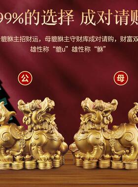 铜貔貅摆件一对黄铜貔犰皮丘家居客厅办公室招财开业工艺装饰礼品