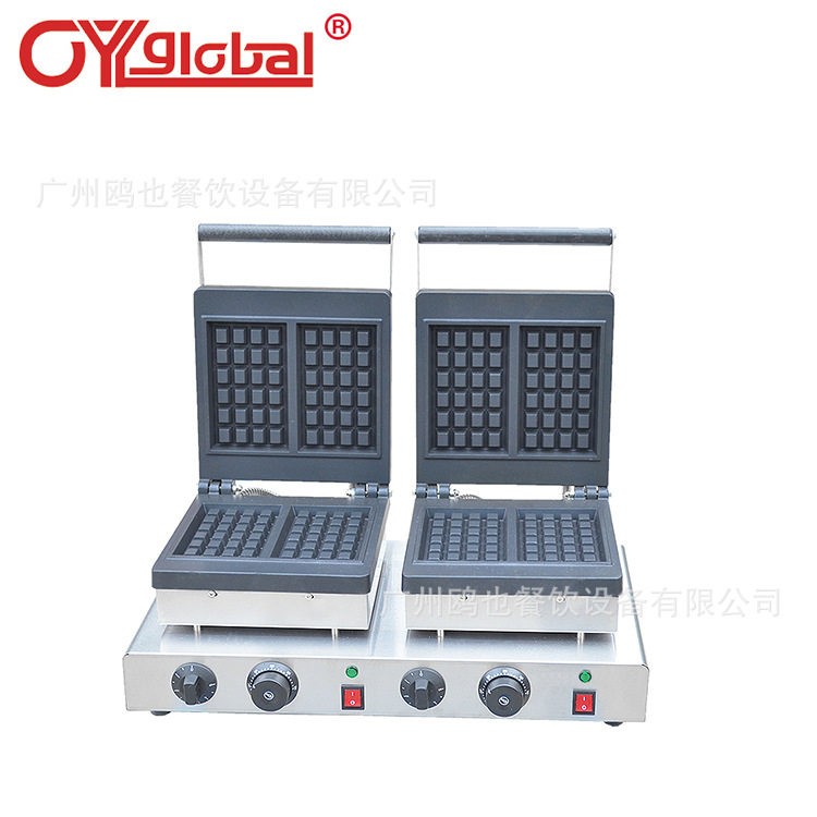Commercial electric heating double-head square waffle oven pancake machine grid Q crepe machine waffle machine snack equipment