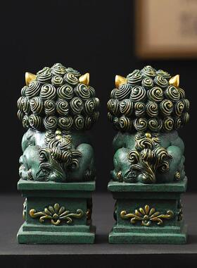 新中式石狮子摆件一对招财镇宅唐狮桌面装饰大门口看门石雕吉祥物