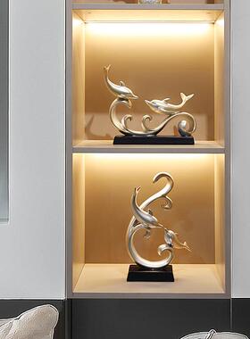 海豚摆件客厅电视柜酒柜装饰品老板办公室高档工艺礼品摆饰桌面乔