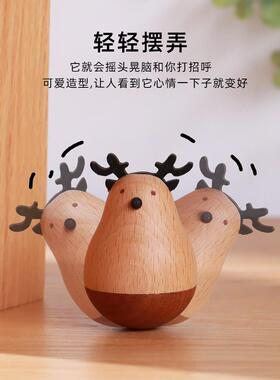 斯堪的纳维亚创意可爱的动物木制杯子装饰客厅入口办公室桌面装饰