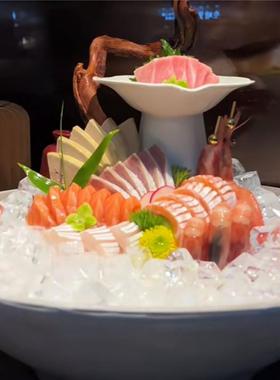 海鲜姿造三文鱼摆件套装高度三文鱼刺身盘餐具鱼雕火锅摆件餐具