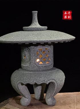 青石小灯笼盆景茶道摆件天然石头宫灯装饰鱼缸造景假山装饰石灯塔