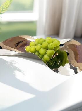 欧式银色304不锈钢不规则流线果盘托盘摆件厨房餐厅样板房软装饰