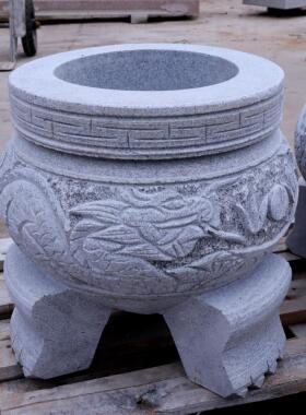 花岗岩石雕圆香炉化钱炉烧纸炉石头圆炉三脚圆炉祠堂寺庙供奉插香