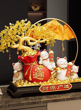 新中式发财树流沙画招财猫摆件家用店铺装饰桌面摆件开业乔迁礼物