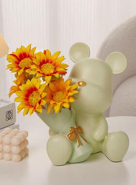 创意捧花暴力熊客厅玄关摆件家居电视柜桌面装饰品乔迁新居小礼品