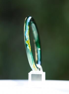 非遗大漆手镯千里江山漆器轻奢天然漆器流沙金绿色男女礼物送老外
