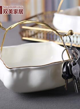 玄关放钥匙收纳入户摆件进门口客厅简约装饰创意盒新中式瓷盘新居