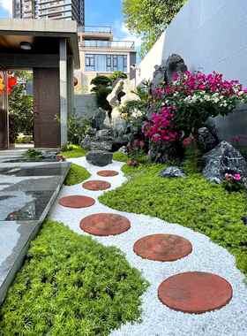水磨坊户外庭院装饰彷砖踏步石别墅花园造景布置汀步石草坪垫脚石