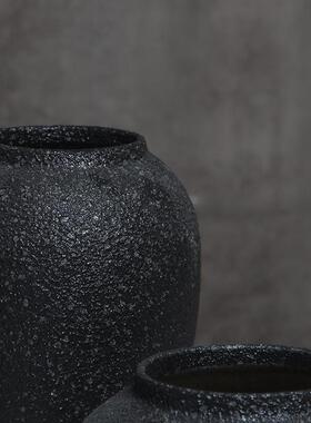 玄关陶瓷百家居现代花瓶粗简约搭花器插花酒店摆件陶罐景德镇黑色