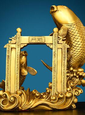 铜鱼摆件纯铜鱼跃龙门年年有鱼客厅书房桌面装饰鲤鱼跳龙门鱼化龙