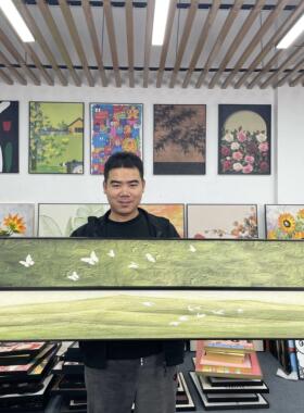 现代唯美蝴蝶楼梯玄关装饰画竖版横版挂画M003二联绿色20150
