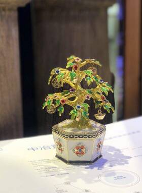 合金珐琅彩手工摇钱树摆件纯手工树风生水起如意装饰商务礼品