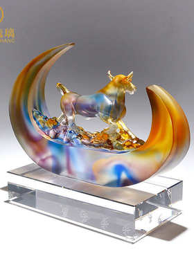 琉璃步步为赢创意牛摆件公司开业年会议十二生肖工艺品客厅装饰品