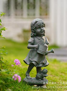 跨境创意女童洒水雕像塑户外庭院花园草坪装饰品摆件树脂工艺品
