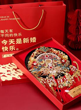 古风新娘团扇中式结婚喜扇秀禾服搭配手捧扇手工双面双色喜庆婚扇