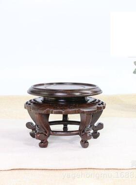 黑紫檀实木瓷器盆景文玩底座木质圆形小花几玉器木雕花瓶摆件底座
