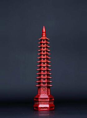 红色实木雕刻十三层文昌塔摆件纯木质13层9层装饰家居书房工艺品