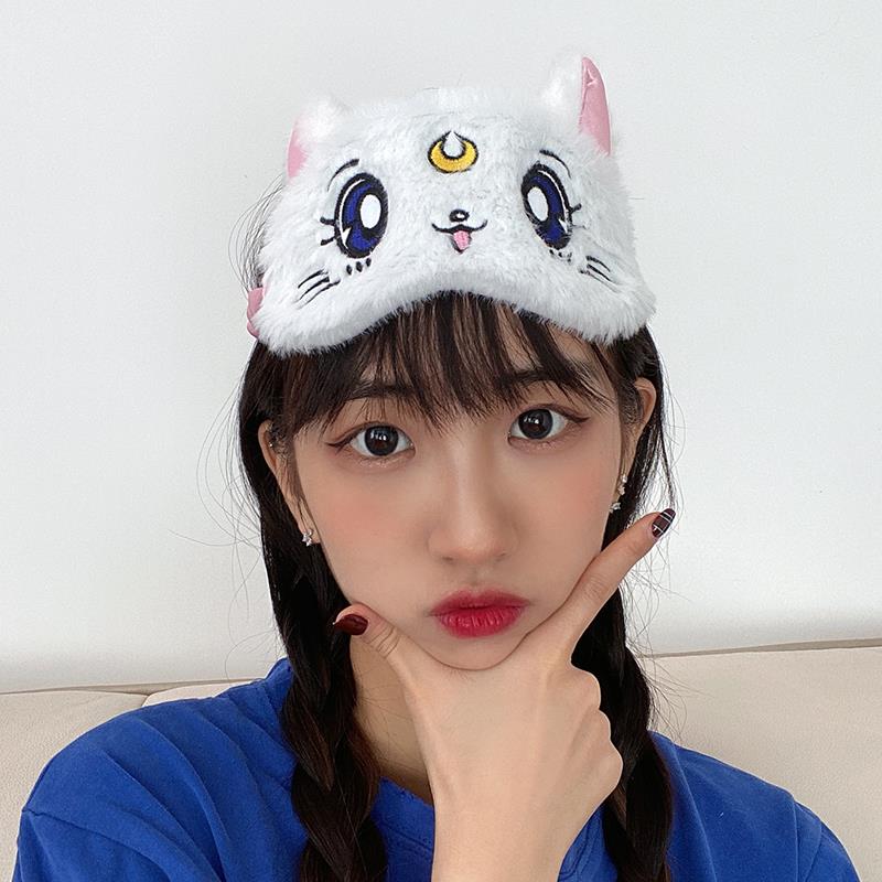 美少女猫咪眼罩可爱萌妹卡通午休睡眠遮光毛绒透气ins潮日系学生 - 图1