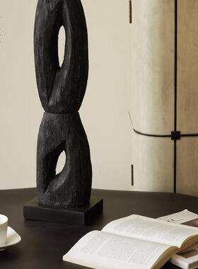 栗石侘寂风进口实木抽象几何摆件客厅民宿玄关创意落地艺术装饰品