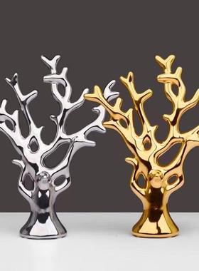 客厅高级感柜子摆件冰箱顶上面的摆件酒柜软装饰摆设金银发财树家