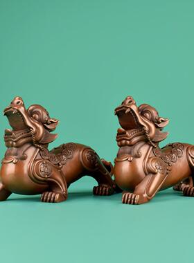 紫铜金钱貔貅摆件工艺品家居玄关办公室装饰品开业前台礼品摆设