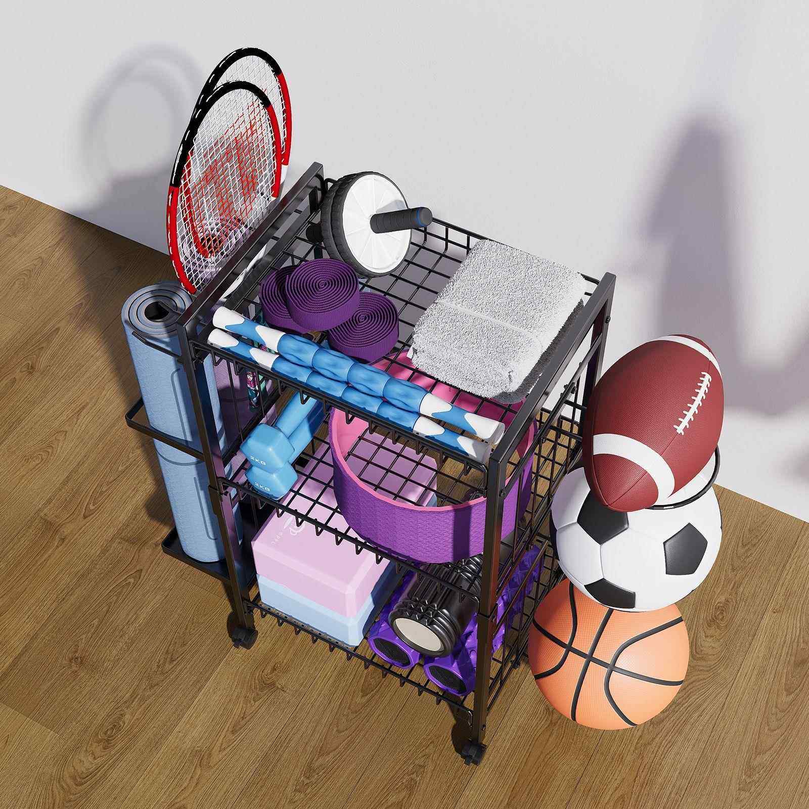家用多层篮球置物架可移动健身器材瑜伽垫储物筐哑铃泡沫轴收纳架,淘宝优惠券,粉丝福利购,淘宝优惠卷
