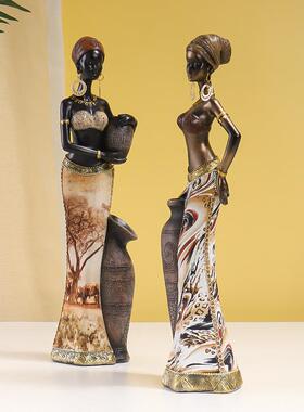 复古非洲风情树脂工艺品摆件黑人妇女艺术雕塑酒柜玄关样板房装饰