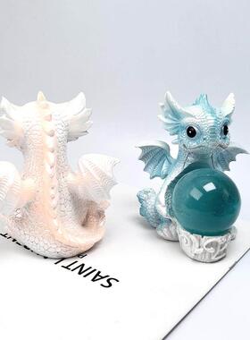 梦幻卡通龙水晶球底座可爱粉色小龙摆件创意恐龙泡泡龙桌面摆件