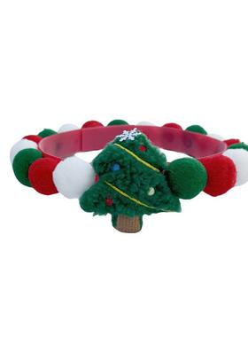 2024宠物球球项圈毛绒布艺铃铛圣诞树帽子彩色猫咪狗狗围脖装饰链