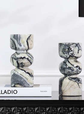 烛台器客厅样板房茶几新家居饰品石花摆件中式大理石大理花瓶餐桌