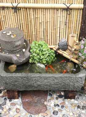 柯咖童老石循日式造磨鱼缸庭院石流水摆件环水花园装饰阳台景鱼池