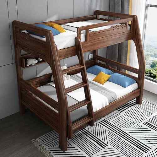 床实木儿童双层床实木子母QYT床新上上下铺床下床中式胡桃木高低 - 图1