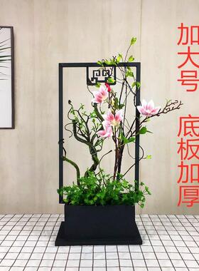 手工丝网花花器新中式铁艺插花花泥剑山花插干花用品方管烤漆花架