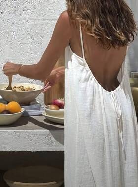 2026 New Women'S Solid Color Cami Lounge Dress Backless