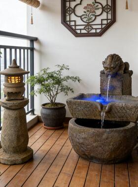 中式彷古做旧流水摆件庭院花园造景鱼池装饰循环水貔貅落地景观
