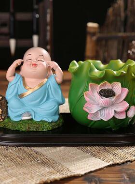 禅意小和尚摆件笔筒创意办公室书房摆设生日礼物礼品送同学送老师