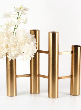 现代轻奢圆管栏栅花瓶样板间客厅电视柜餐桌茶几干花花器饰品摆件
