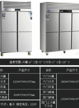 四门冰柜立式商用冷藏冷冻保鲜台双温六门柜立式厨房展示冰箱