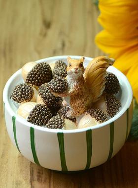 创意可爱小动物摆件仿真陶瓷碗假水果模型餐厅厨房家居装饰品送礼