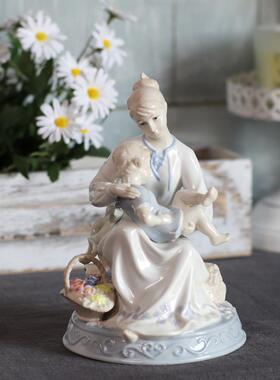 百木家欧式法式覆古高温手绘陶瓷贴心母婴人物瓷娃娃家居装饰摆件
