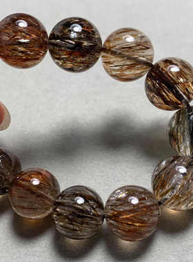 天然黑金超七手链 云母共生满发发晶黑超七手串 水晶饰品厂家直供