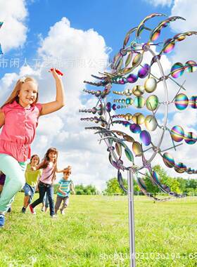 跨境爆款户外装饰金属风车创意花园装饰风力旋转器不锈钢材质风车