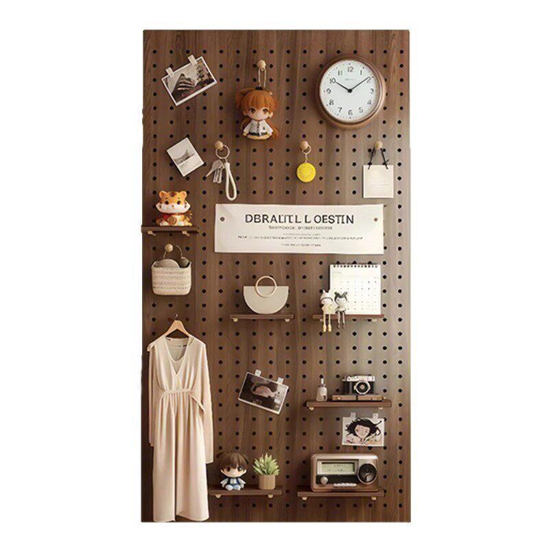Solid wood hole board wall storage rack entry door walnut color wall decoration storage display